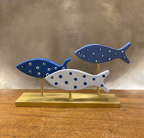 Hand made ceramic and copper sculpture - Poissons decoratifs sur cuivre